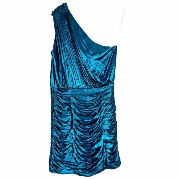 NWT Retrofete Cassia Ruched Cut Out One Shoulder Metallic Cocktail Dress. Size M - Picture 13 of 15
